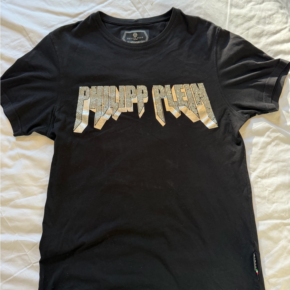 Philipp Plein Crystal Rock and Roll Black Tee